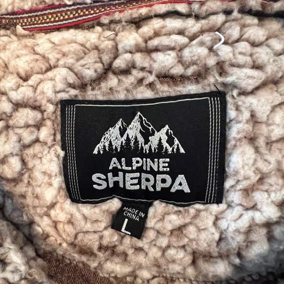 Alpine Sherpa Jacket, Light tan & Brown with 1/4 zip at chest, Size Large - Picture 6 of 8